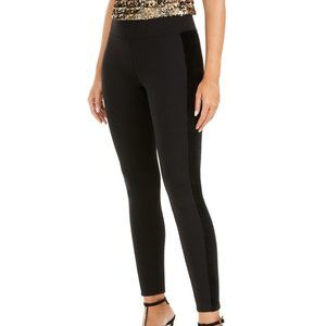 L310 I.n.c. Black Faux-Velvet-Accent Leggings - L